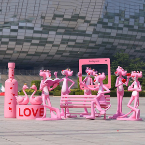 life size outdoor decor fiberglass pink panther sculpture resin cartoon figure statue for mall decoration