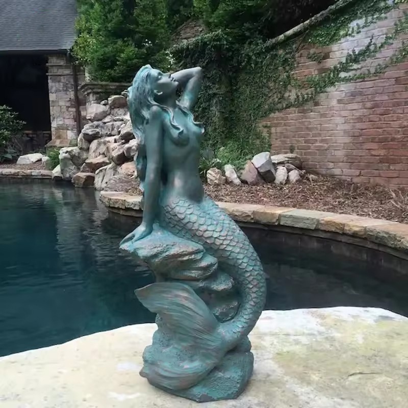 Large Size Copper Mermaid Sculpture For Pool Decor Bronze Nude Mermaid Statue