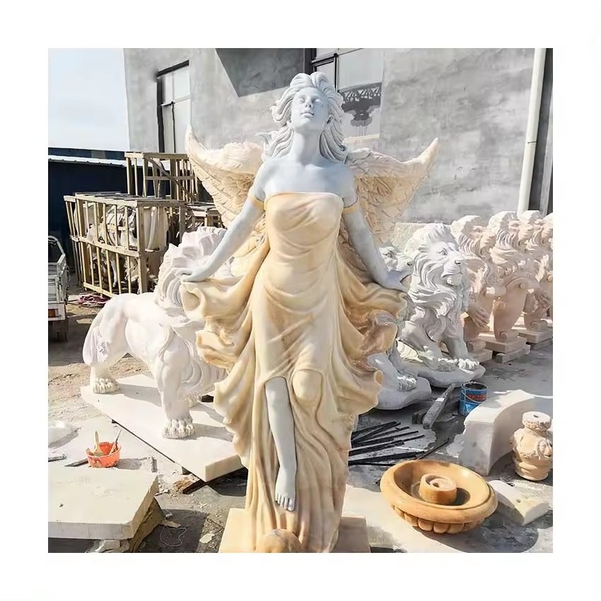 Outdoor Garden Decorative Statue Natural Marble Statues Carving Sculpture Life Size Angel Statue Large Modern Stone Sculpture