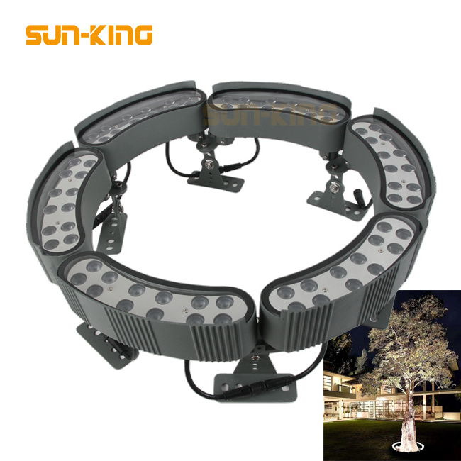 Round decorative landscape ip65 RGB 3000K yellow purple coconut palm tree spotlight 72W 12Wx6 led pillar ring light