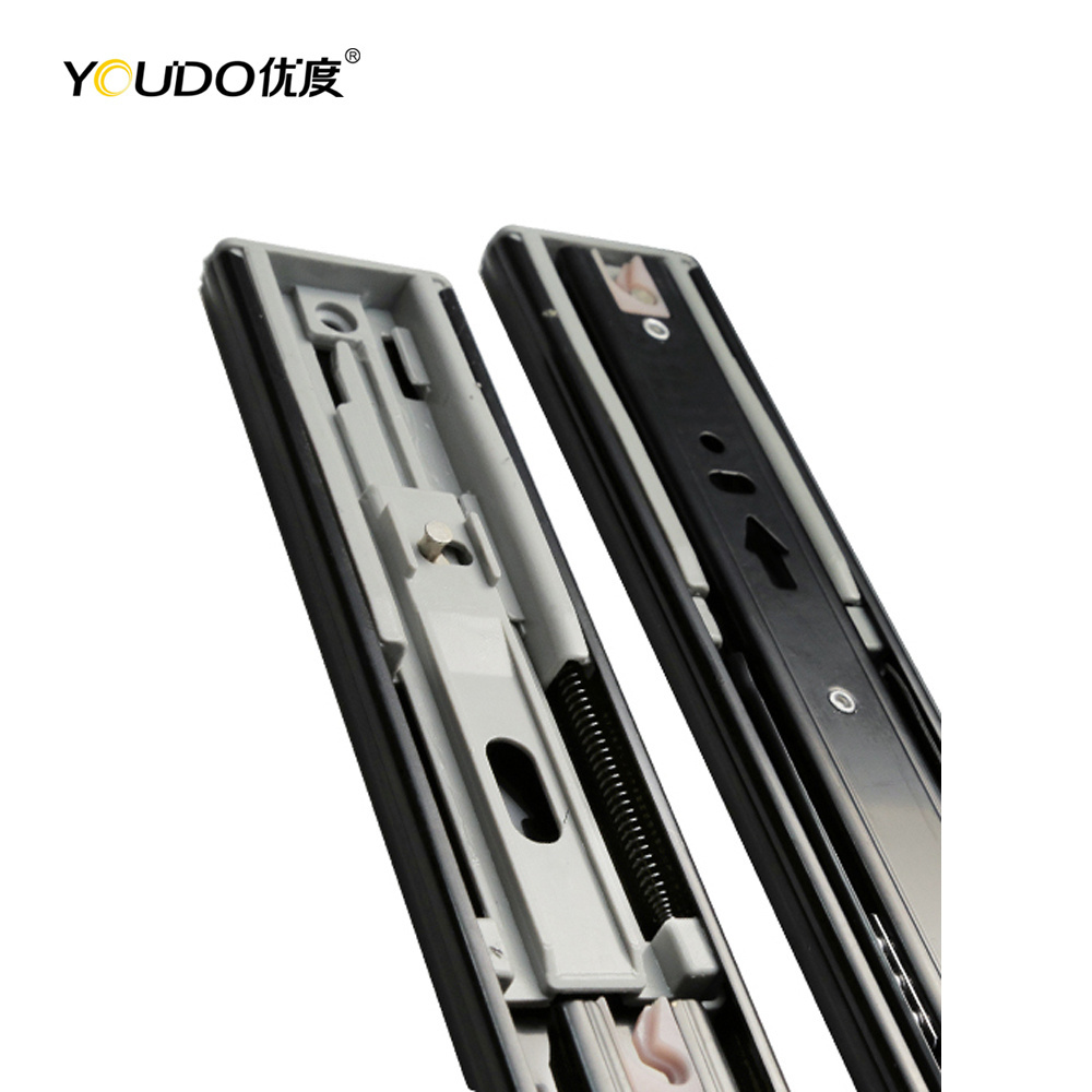 YOUDO Buffering Shut Self Close Drawer Rail Auto Hydraulic Telescopic Channel Ball Bearing 45mm Soft Close Drawer Slide