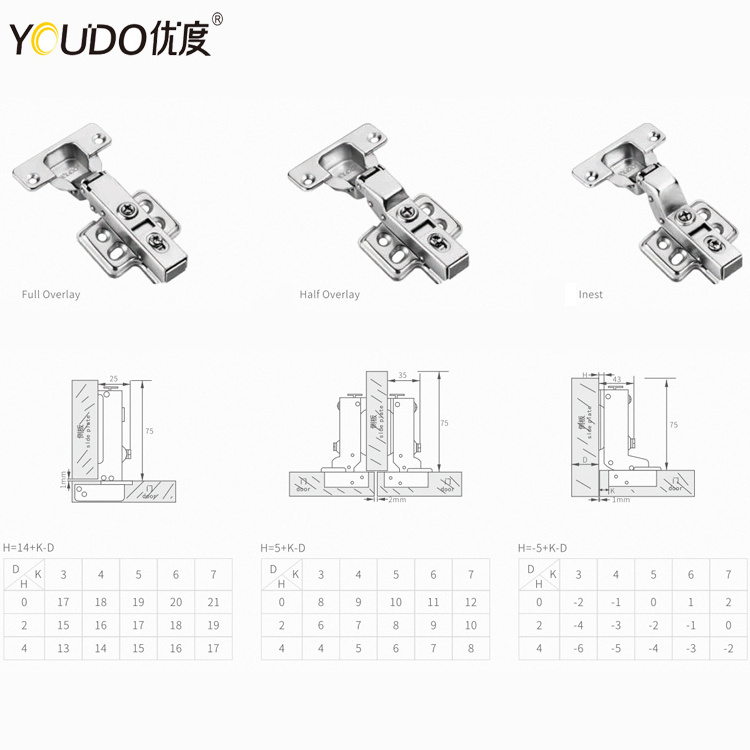 YOUDO Stainless Steel Kitchen Hinges Heavy Duty Gate Hydraulic Auto Hinge Soft Closing Stainless Steel Cabinet Door Hinge