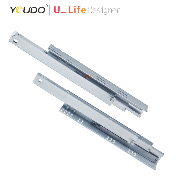 YOUDO Heavy duty push to open drawer runner soft closing concealed  half extension slide cabinet rail drawer slide