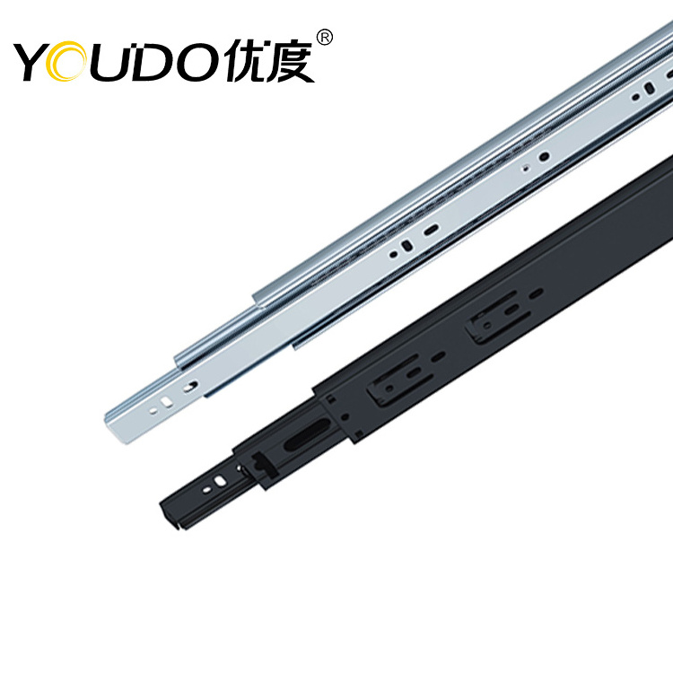 YOUDO Furniture Hardware 45mm 3-Fold Full Extension Ball Bearing Drawer Soft Close Drawer Slide for Kitchen Cabinet