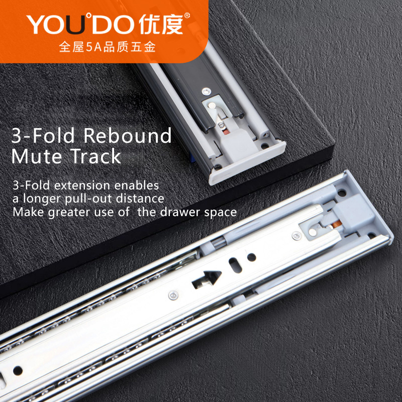 YOUDO Drawer Guides Ball Bearing Drawer Runners 45mm Soft Close and Sides 3 Fold Damper Basket Drawers Channel Push To Open