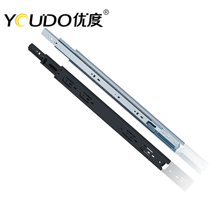 YOUDO Furniture Hardware 45mm 3-Fold Full Extension Ball Bearing Drawer Soft Close Drawer Slide for Kitchen Cabinet