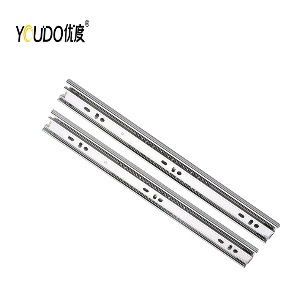 YOUDO Furniture Hardware Fittings 3 Fold Ball Bearing Slide Rail Runners Cabinet Metals Soft Closed Drawer