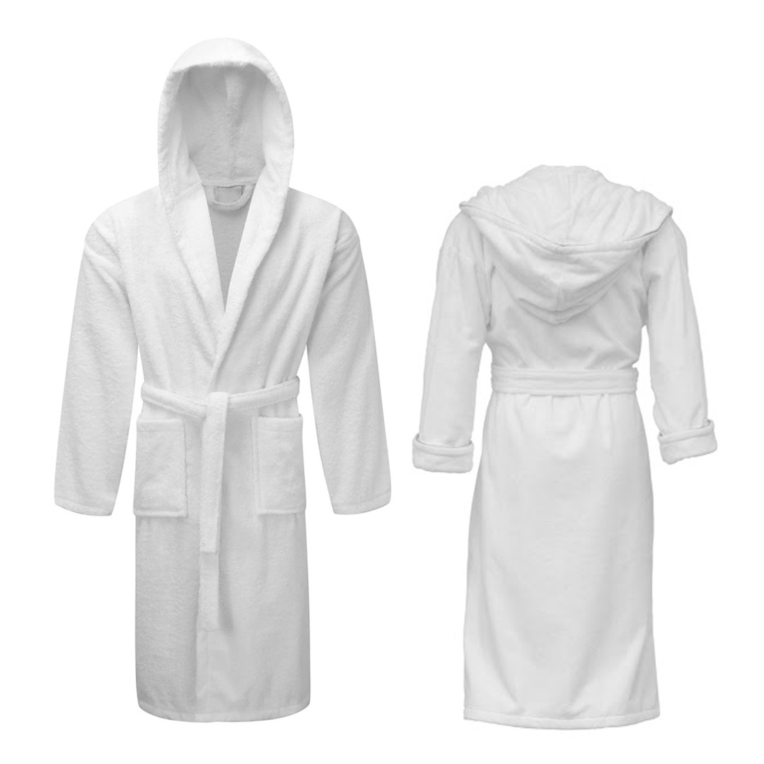 OEM Hooded Bathrobe Embroidery Logo 100% Cotton Terry Cloth Bath Robe Shawl Collar Hotel Spa Bathrobe by Canleo International