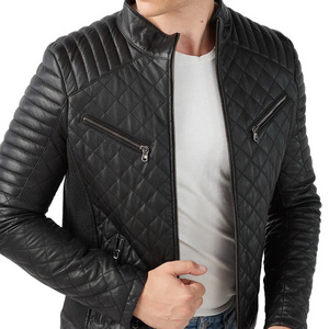 Mens Leather Jackets Custom Windbreaker Clothing Black Casual Outdoor Wear Leather Mens Quilted Black Slim Fit Motorcycle Jacket