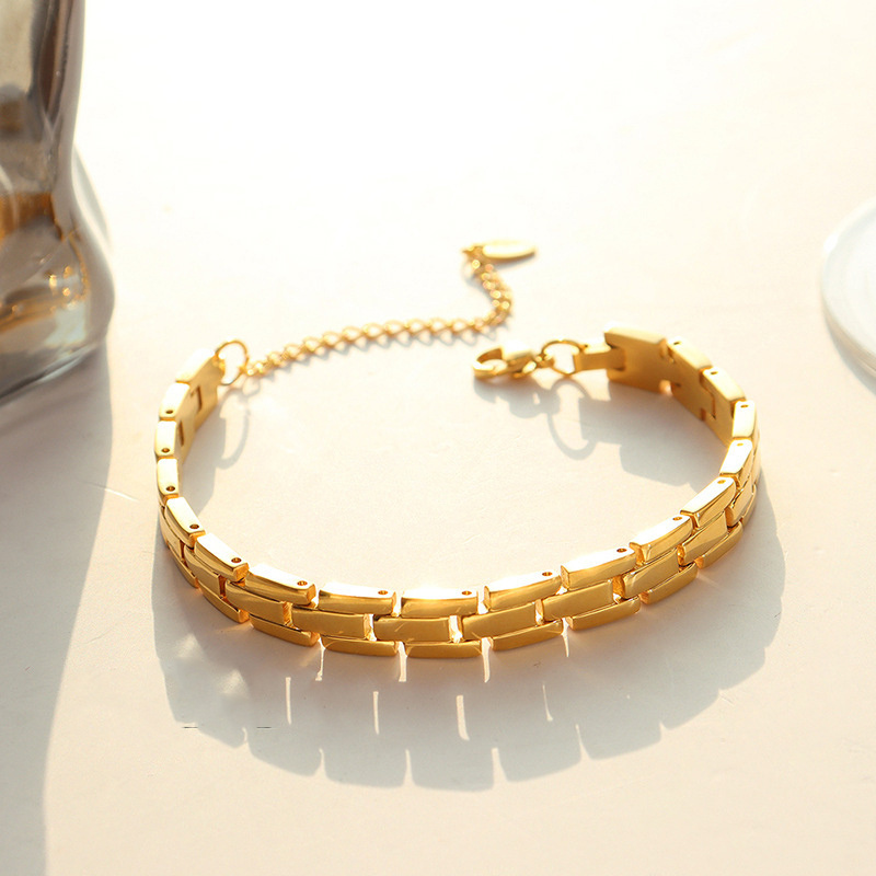 High End 18k Link Chain Bracelet Adjustable Stainless Steel Bracelet Tarnish Free Jewelry Women