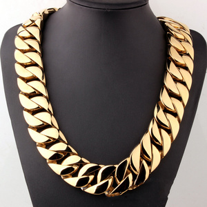 32mm Wide Fashion PVD 18K Gold Plated Stainless Steel Necklace Men's Big Curb Cuban Link Chain Hiphop Necklace