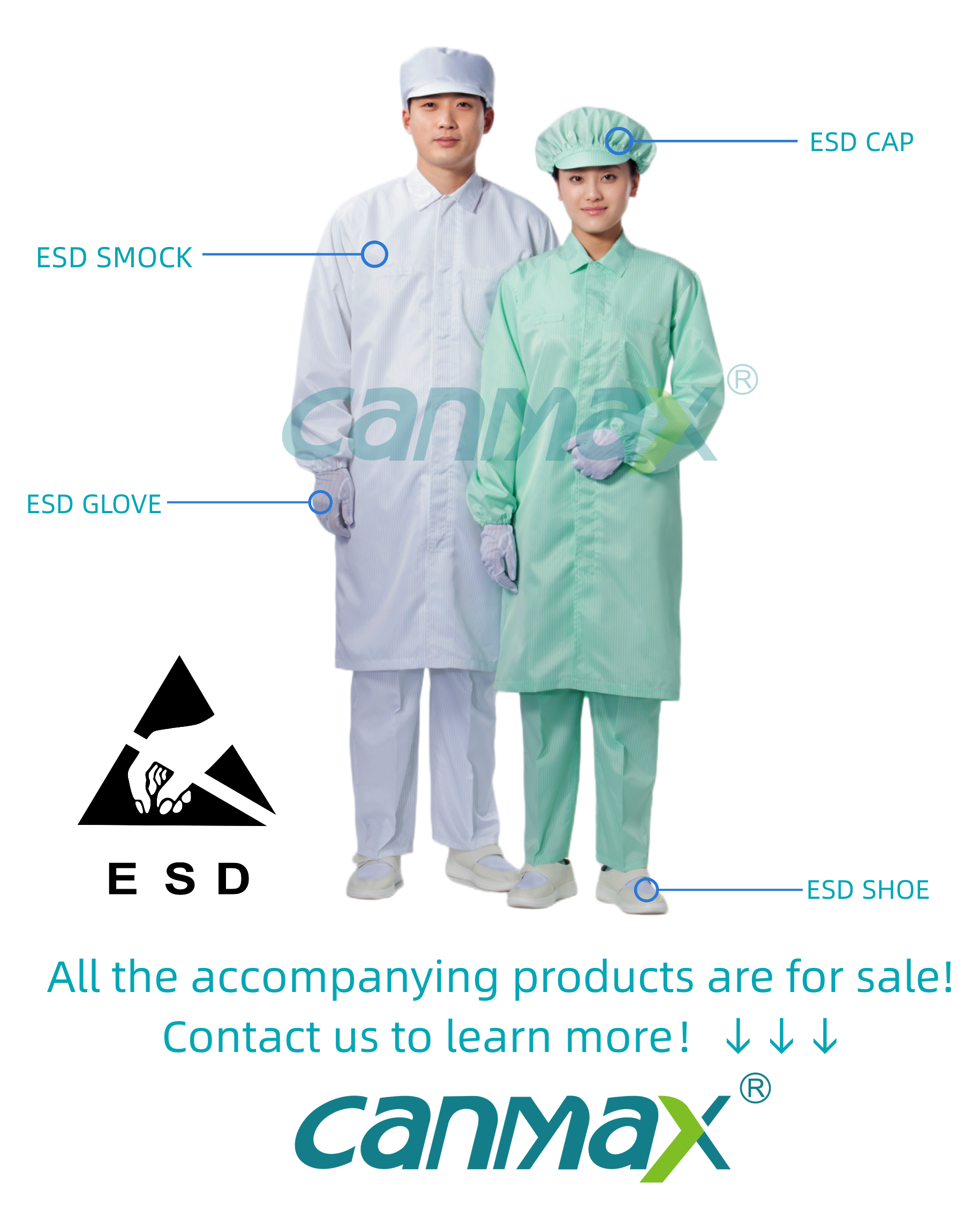 Customized Logo Washable Working Beauty Salon Gown WIth Zipper ESD Bata Polyester Lint Free ESD Lab Smock for Cleanroom