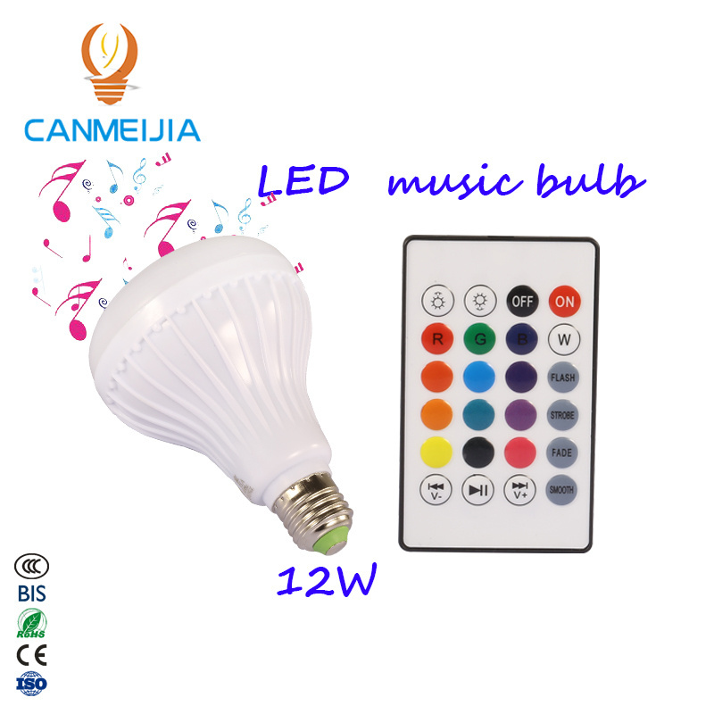 New! E27 12 watt Smart RGB Wireless Speaker music playing Bulb Dimmable LED bulb light with remote control