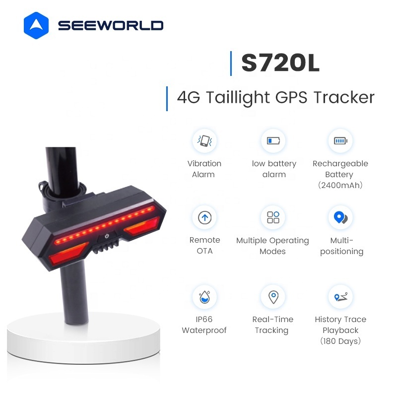 SEEWORLD LTE 4G Taillght Bicycle GPS Tracker for Bike E-scooter Ebike Real Time Tracking