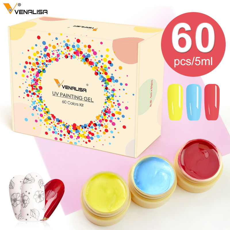 VENALIASA color Gel Paint UV Nail Gel Soak Off Nail Art led lacquer 60 colors glitter rainbow Painting Gel nail polish