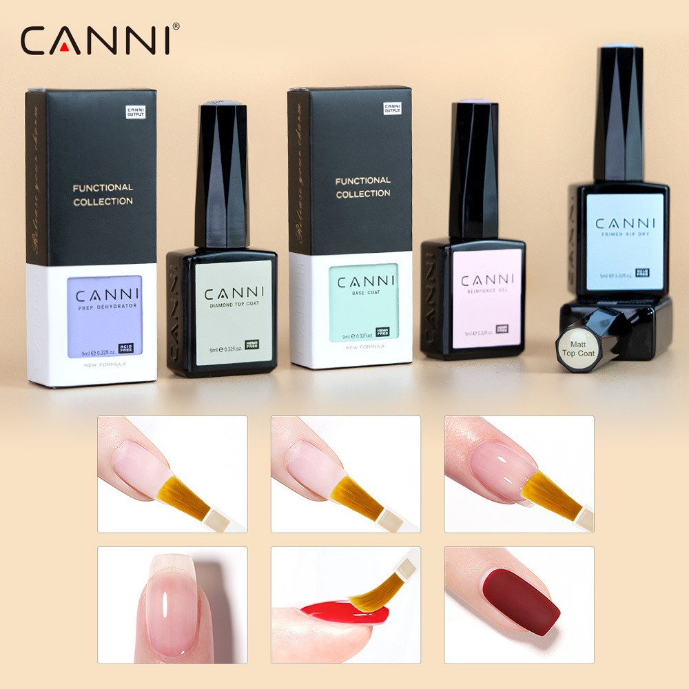 2023 New Original CANNI factory 9ml hema free basecoat high glossy super shiny topcoat primer matte topcoat gel varnish