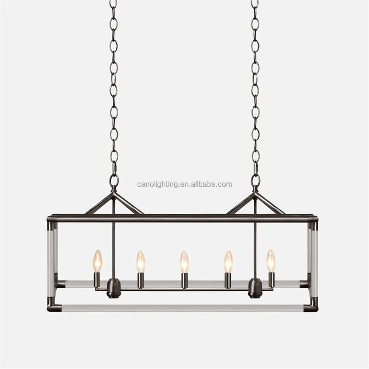 Gold Dining Room Modern Rectangle Acrylic Chandelier Over Table 5 Lights Rectangular Pendant Light for Kitchen Island