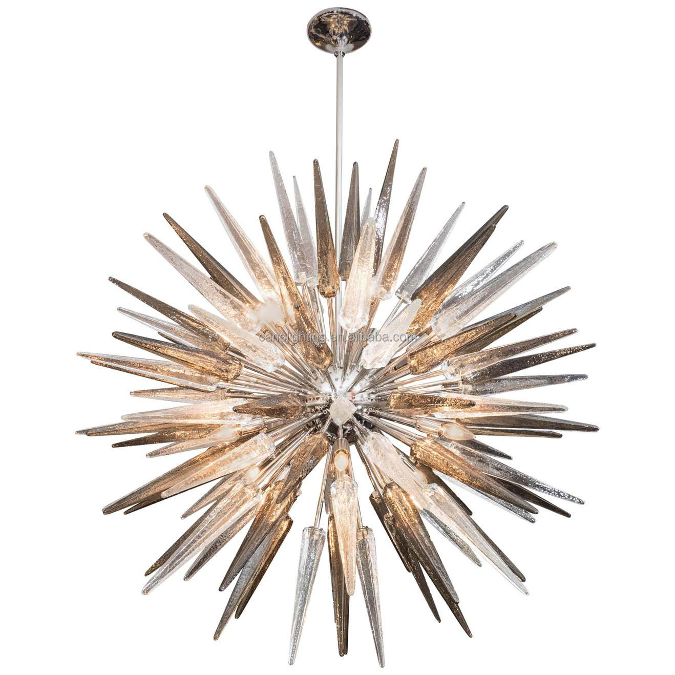 Modern large lustre glass round ball restaurant office led  lighting Clear and Smoke Glass Spike Sputnik Chandelier Nickel