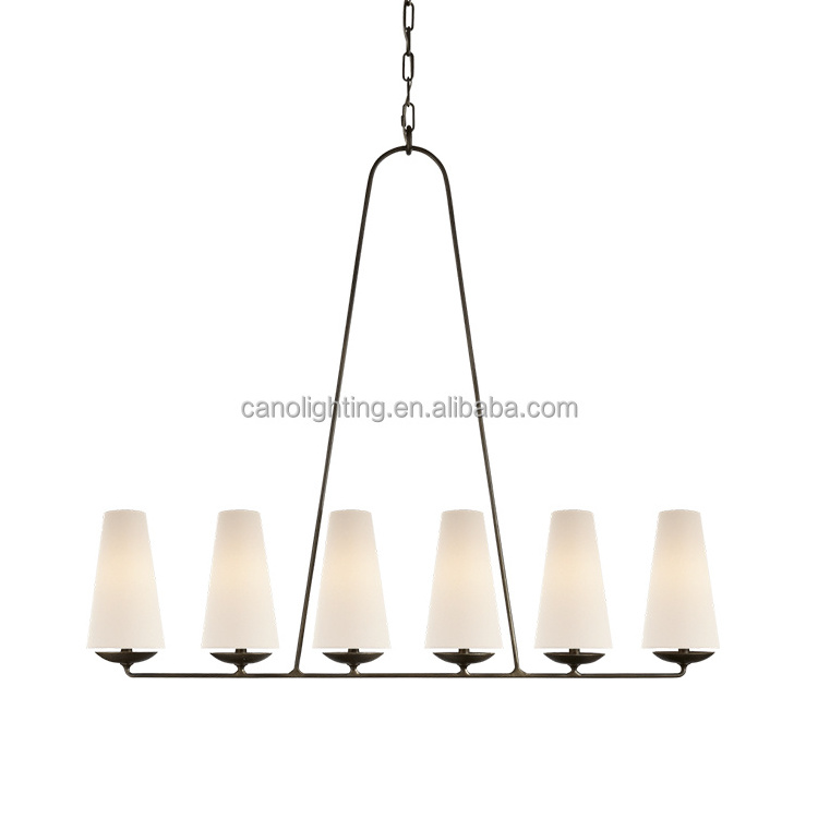 Black Farmhouse Chandelier Modern Metal Ceiling Light Fixture with White Linen Shades Rustic Pendant Lighting