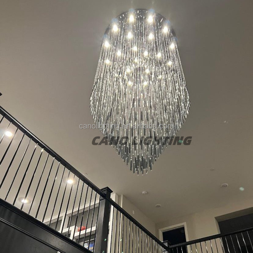 Modern Luxury K9 Raindrop Smokey Crystal Chandelier Stainless Steel Ceiling Pendant Lights For Home Hotel Villa Foyer Decoration