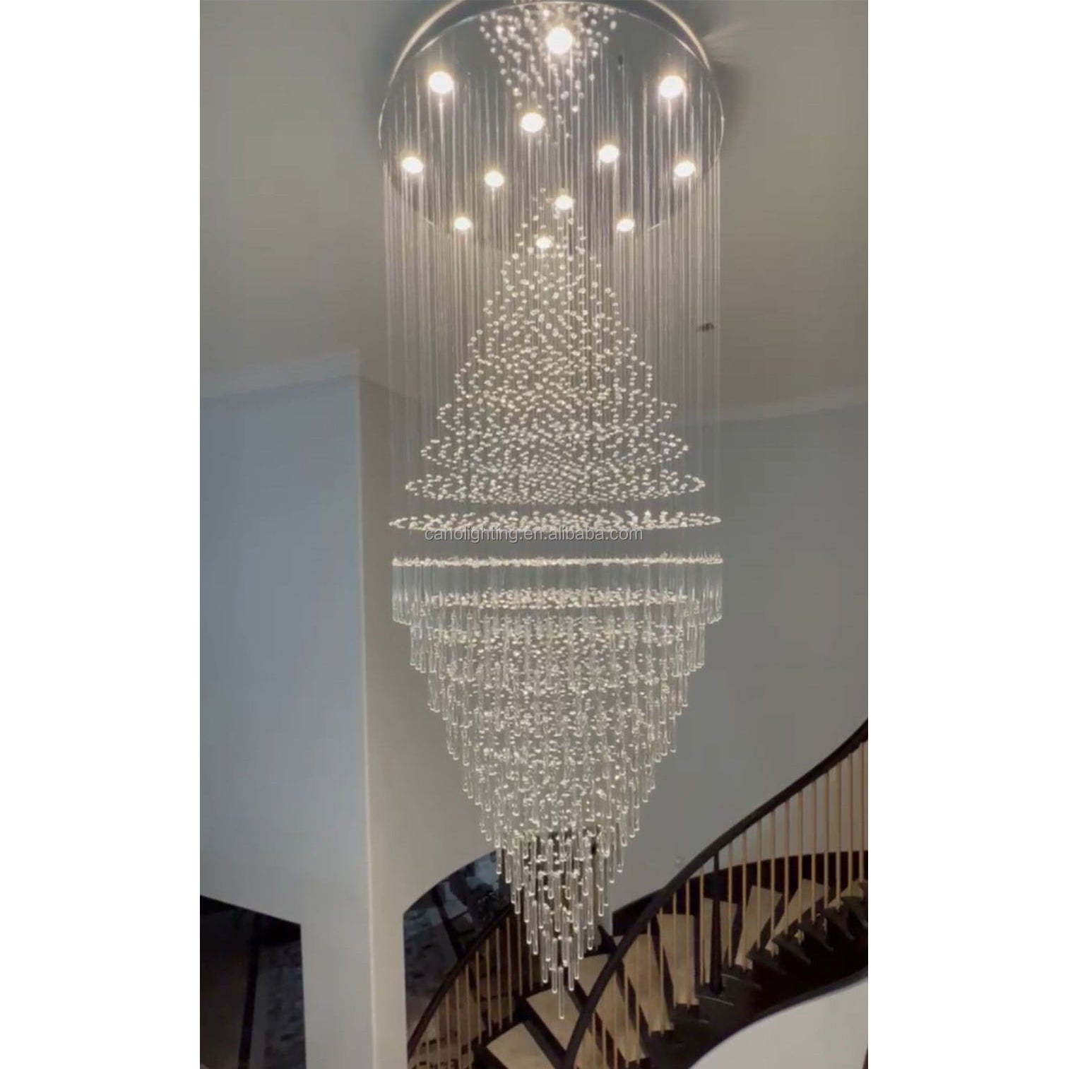 Modern Luxury K9 Raindrop Smokey Crystal Chandelier Stainless Steel Ceiling Pendant Lights For Home Hotel Villa Foyer Decoration