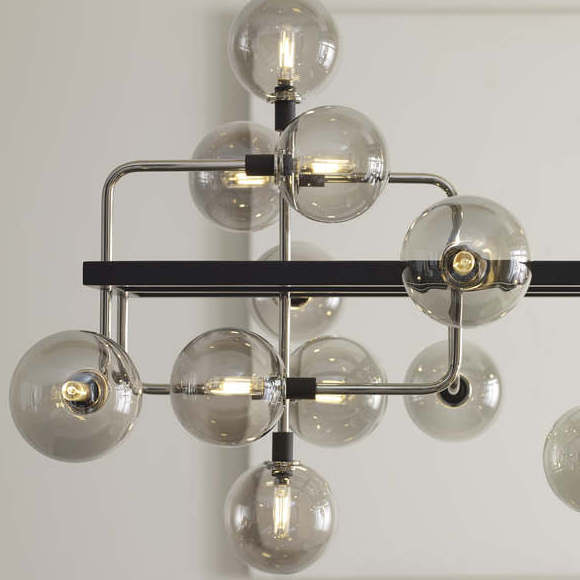 Nordic Industrial Style Metal With White Glass Globe Shades Linear Pendant Ceiling Lights 25 Lights Chandelier