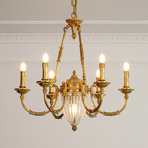 Classical Candle Bulbs 6 Arms Lights Vintage Luxury Solid Brass And Glass Ceiling Lighting Fixture Ceiling Pendant Lamp