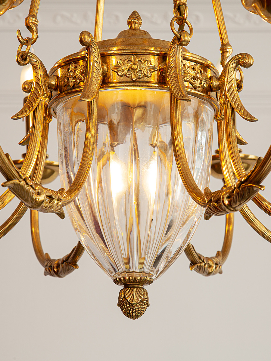 Classical Candle Bulbs 6 Arms Lights Vintage Luxury Solid Brass And Glass Ceiling Lighting Fixture Ceiling Pendant Lamp