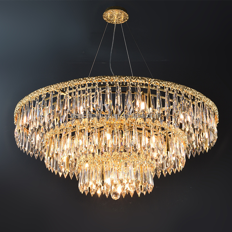 Creative Simple Elegant crystal Chandelier Project Fixtures Hanging Pendant Lighting Foyer Hotel brass Restaurant lamps