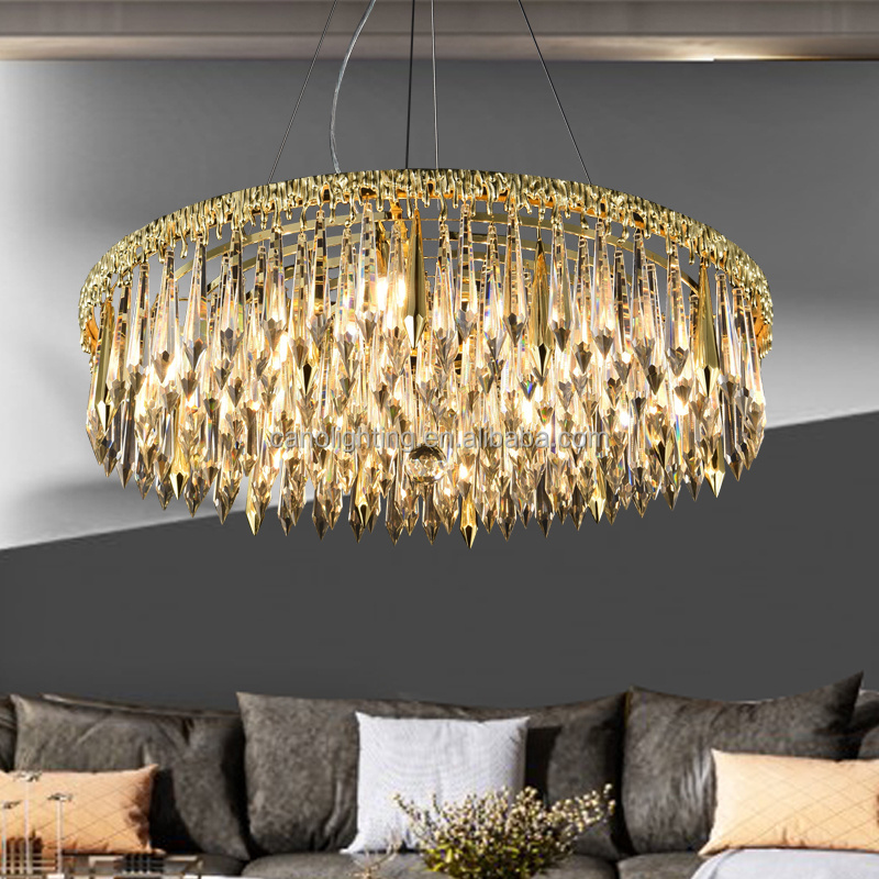 Creative Simple Elegant crystal Chandelier Project Fixtures Hanging Pendant Lighting Foyer Hotel brass Restaurant lamps