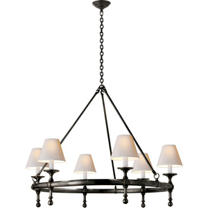 6 Light Farmhouse Chandelier Classic Pendant Lighting Bronze Industrial Ceiling Lighting Fixture with Fabric Shades