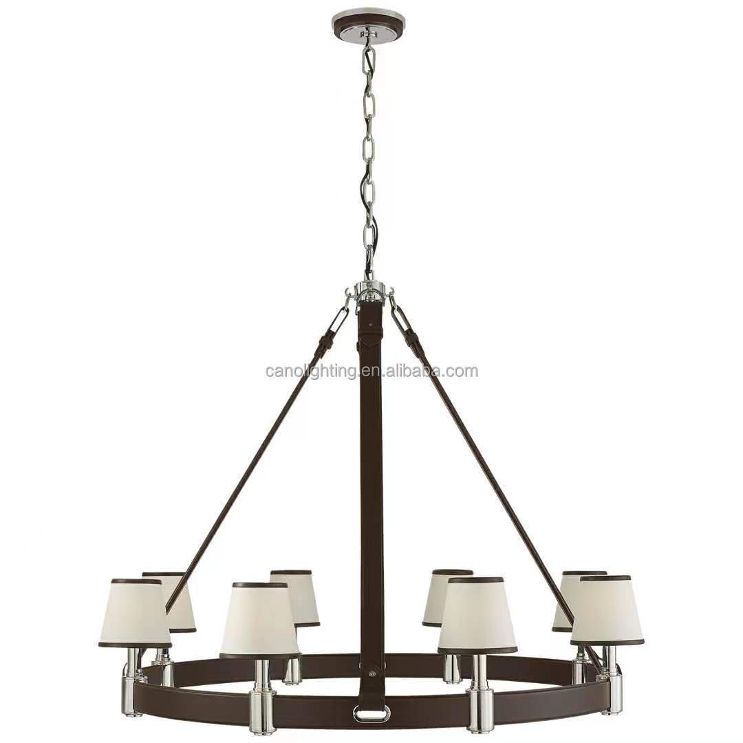 Industrial leather fabric chain chandelier fixture pendant light decoration home  Riley Medium Ring Chandelier