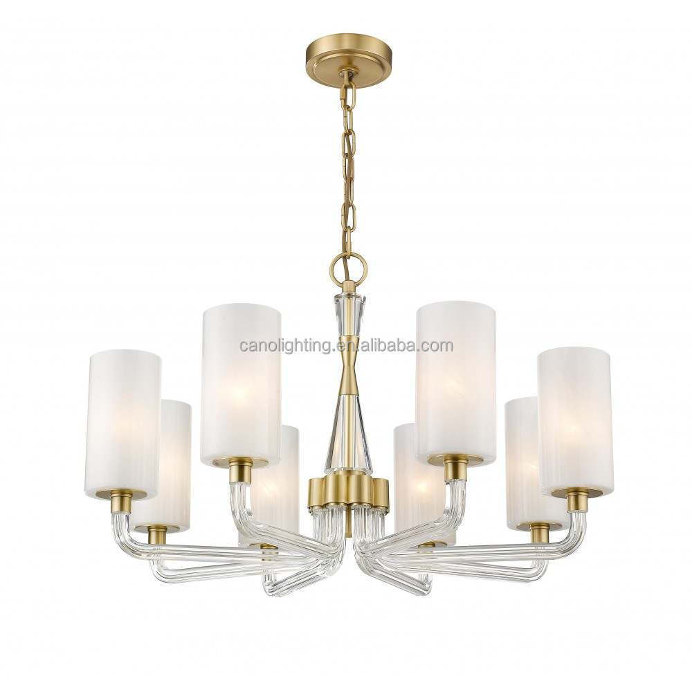 Modern Dining Room Brass Gold Glass Ceiling Chandelier Modern Decorative American Rectangular Lighting Fixture