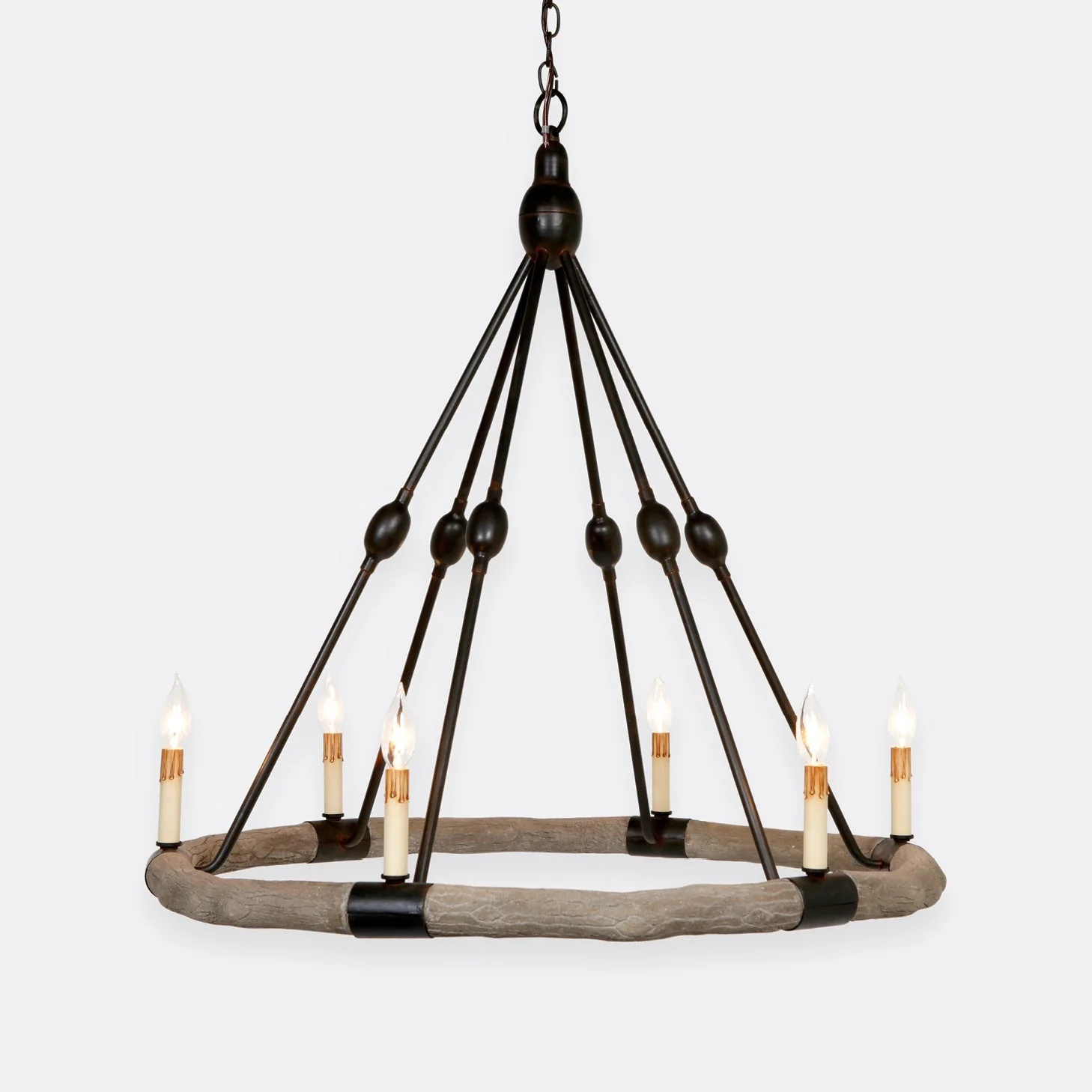 Black Farmhouse Chandelier 6 Lights Wagon Wheel Chandelier Dining Room Light Fixture Hanging Lights for Living Room