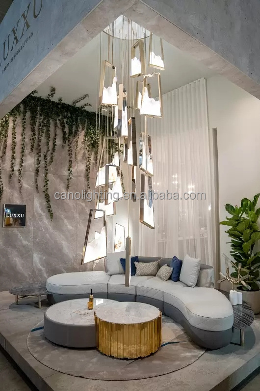 Modern Staircase Alabaster Pendant Light Raindrop Long Marble Chandeliers High Ceiling Light for Entryway Hallway Foyer