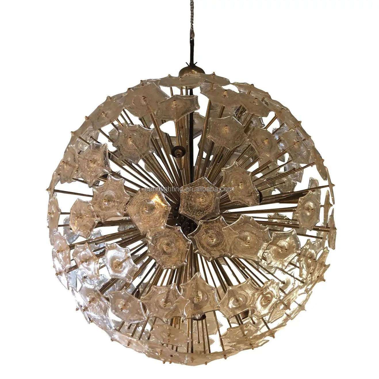 20th Century Italian Large Chandelier Modern Living Room Over Size Sputnik Glass Crystal Chandelier Brass Pendant