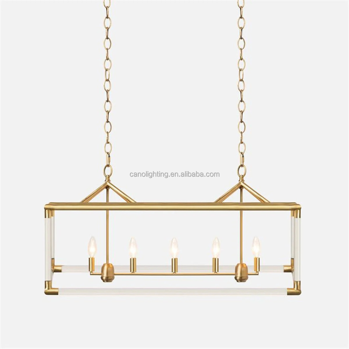 Gold Dining Room Modern Rectangle Acrylic Chandelier Over Table 5 Lights Rectangular Pendant Light for Kitchen Island