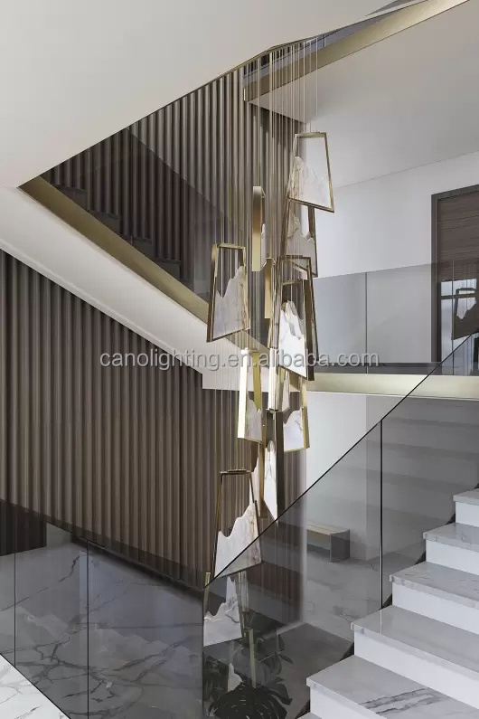 Modern Staircase Alabaster Pendant Light Raindrop Long Marble Chandeliers High Ceiling Light for Entryway Hallway Foyer