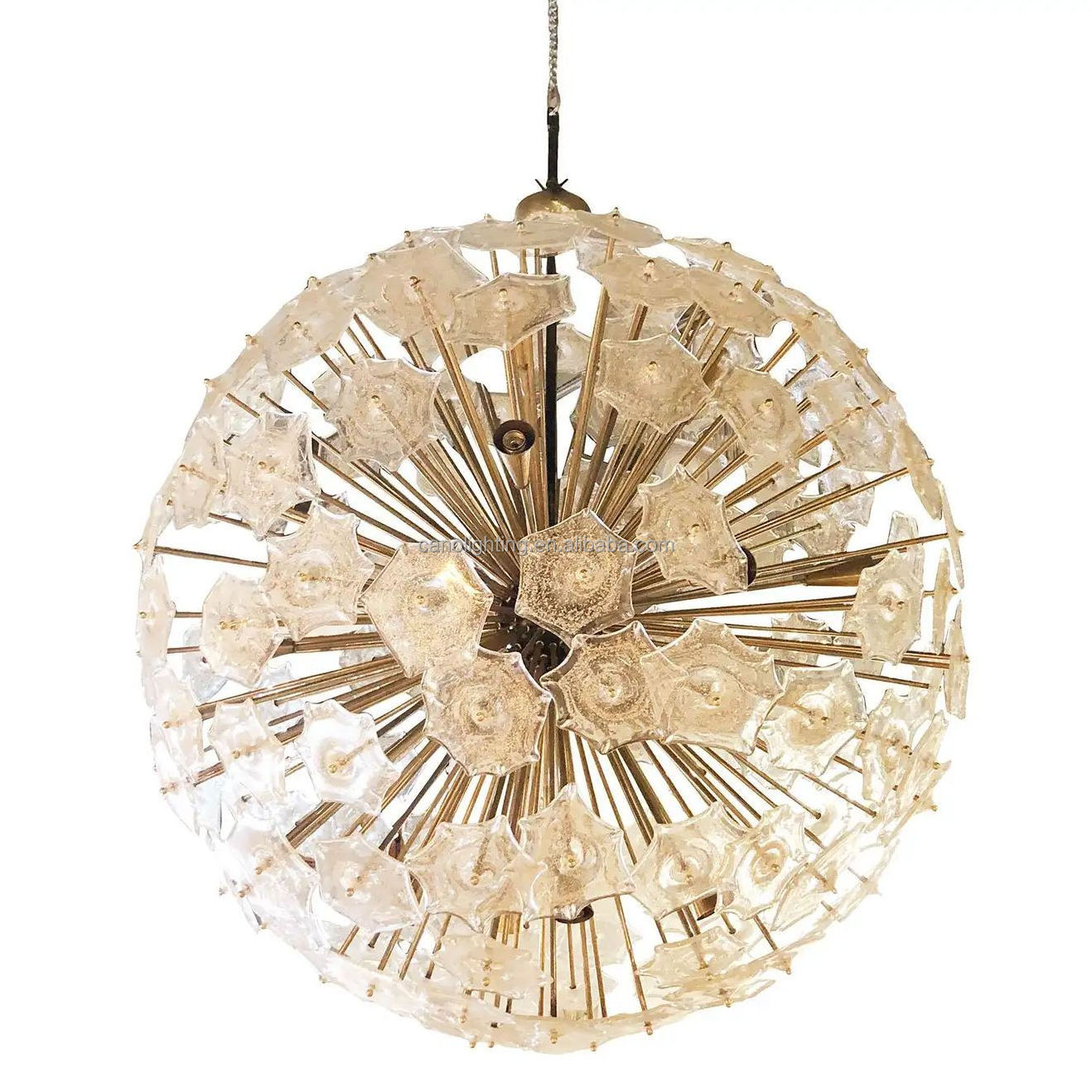 20th Century Italian Large Chandelier Modern Living Room Over Size Sputnik Glass Crystal Chandelier Brass Pendant