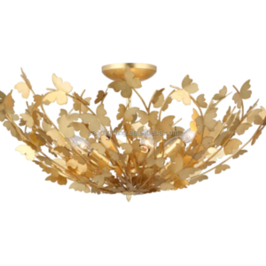 Modern gold brass butterfly leaves art decoration led chandelier ceiling light flush mount