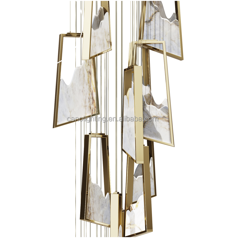 Modern Staircase Alabaster Pendant Light Raindrop Long Marble Chandeliers High Ceiling Light for Entryway Hallway Foyer