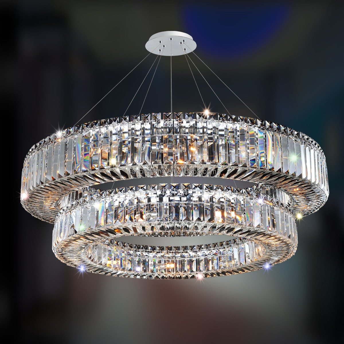 Living room luxury modern crystal rectangular LED pendant lamp adjustable height kitchen island dining chandelier