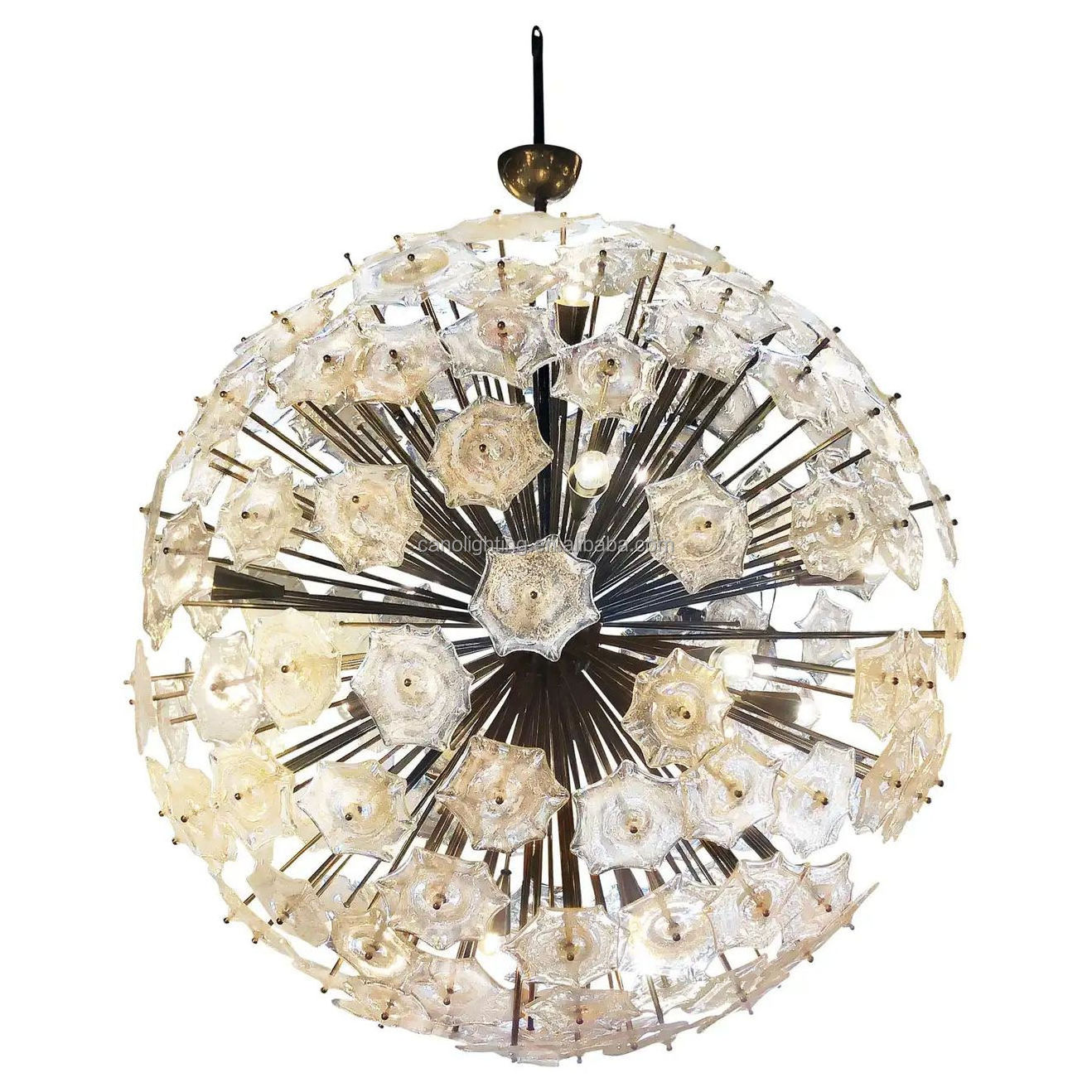 20th Century Italian Large Chandelier Modern Living Room Over Size Sputnik Glass Crystal Chandelier Brass Pendant