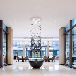 Modern black art crystal stone chandelier luxury glass lighting fixtures Led hanging lamp for hallway lobby  staircase