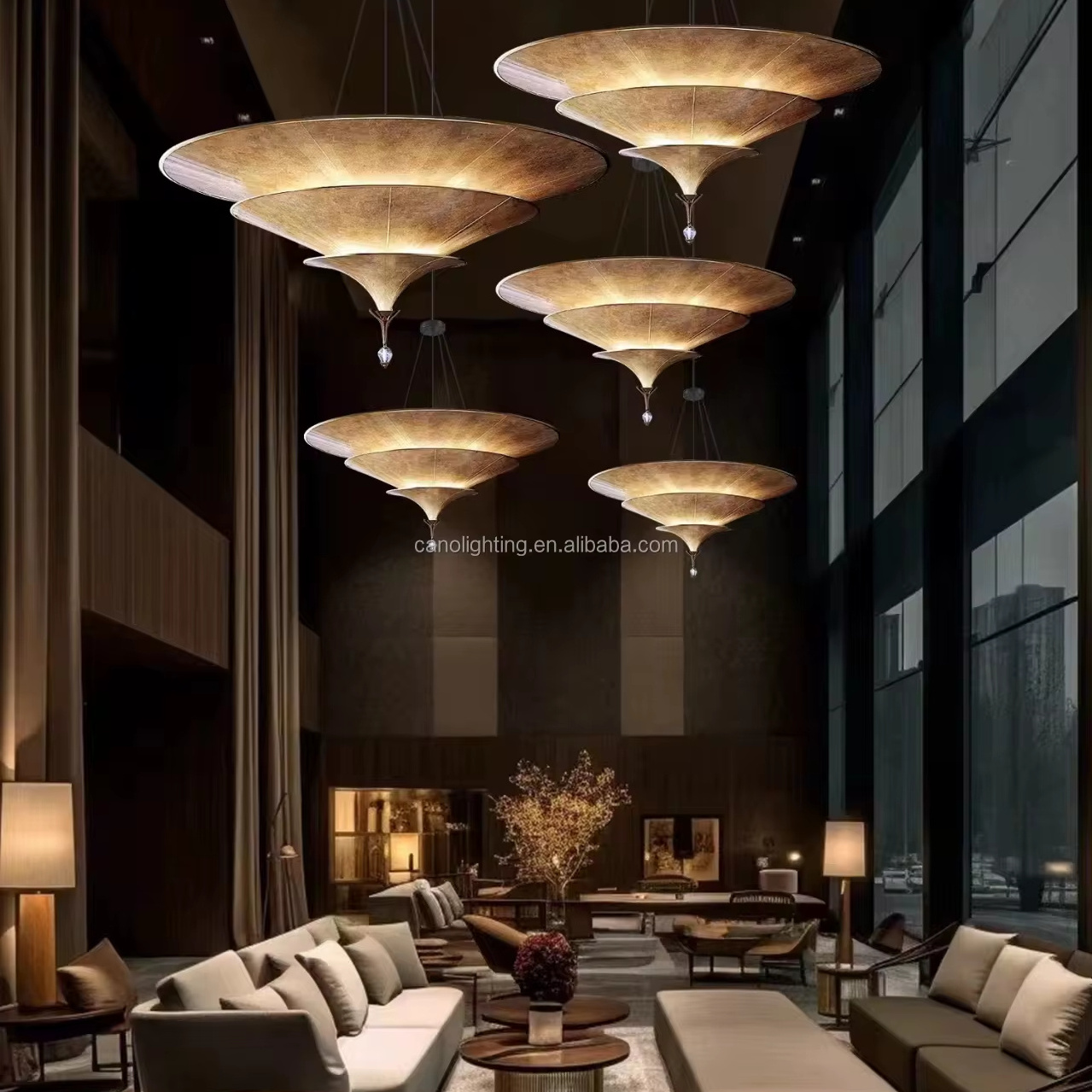 Custom project large modern art LED sheepskin lamp chandeliers 2024 american light hotel chandelier light for high ceilings