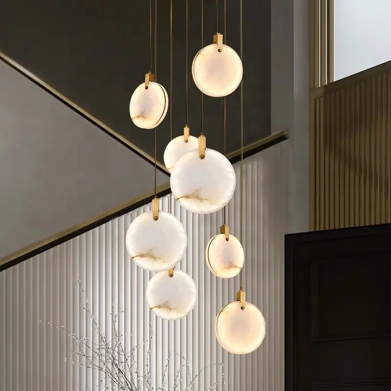 Modern led chandelier clustered pendant light hanging pendant lamp marble alabaster long staircase chandelier for living room