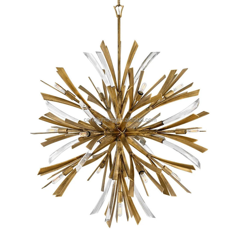 Luxury gold crystal brass pendant light round LED ceiling lights modern American style k9 crystal chandelier for living room