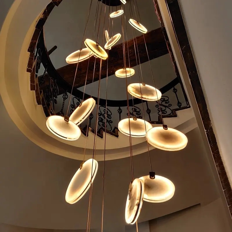 Modern led chandelier clustered pendant light hanging pendant lamp marble alabaster long staircase chandelier for living room