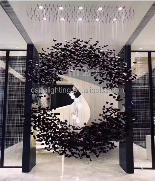 Modern black art crystal stone chandelier luxury glass lighting fixtures Led hanging lamp for hallway lobby  staircase