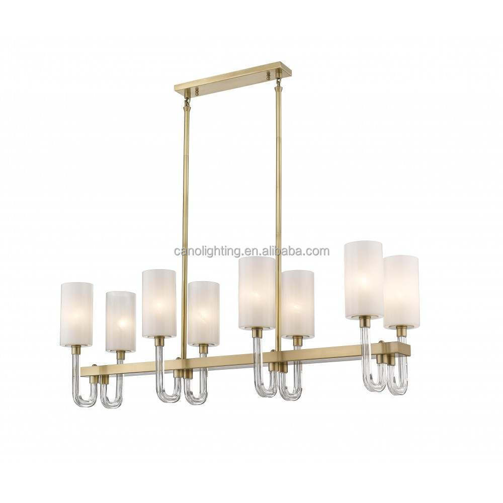 Modern Dining Room Brass Gold Glass Ceiling Chandelier Modern Decorative American Rectangular Lighting Fixture